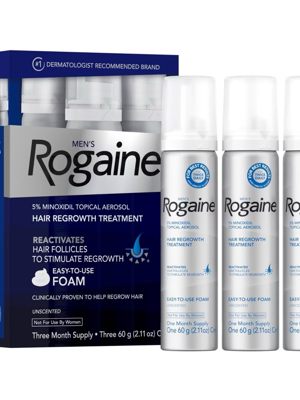 Rogaine Men’s 5% Minoxidil Unscented Hair Regrowth Foam - Blue